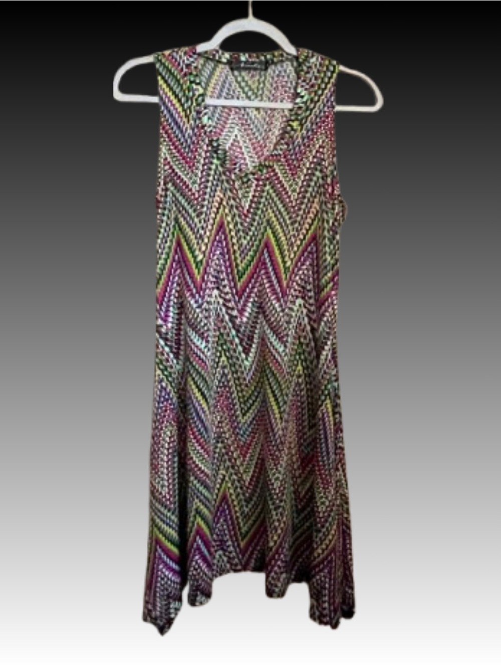 Colorful kaleidoscopic print Neesha tank dress shark bite hem size S/M